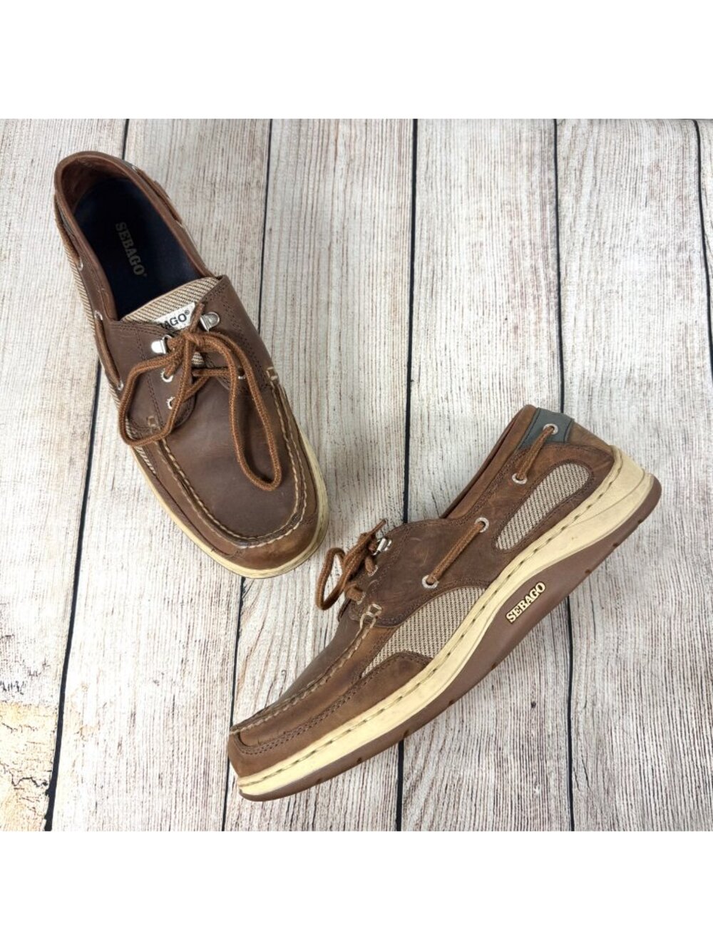 Sebago Mens Clovehitch II FGL Waxed Boat Shoes Walnut Brown Tan Colorway Sz 12M